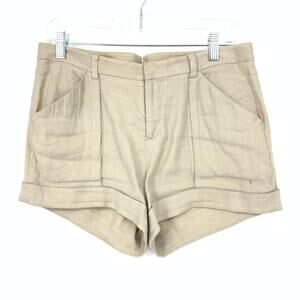 Helmut Lang Cuffed Shorts Womens Size 4 Light Beige Linen Blend